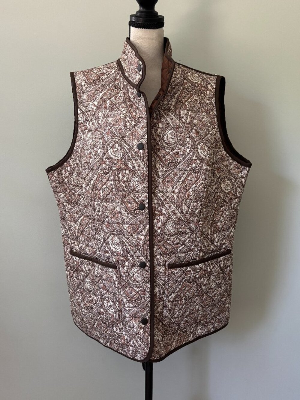 Lands' End Reversible Print FeatherFree Quilted Vest — Size 1X (14W–18W) NWT
